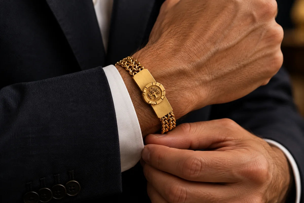 Detalle ilustrativo de la pulsera con traje y puño de camisa